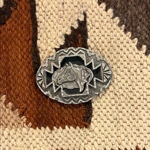 Vintage Silver Engraved Western Horse Head Belt Buckle